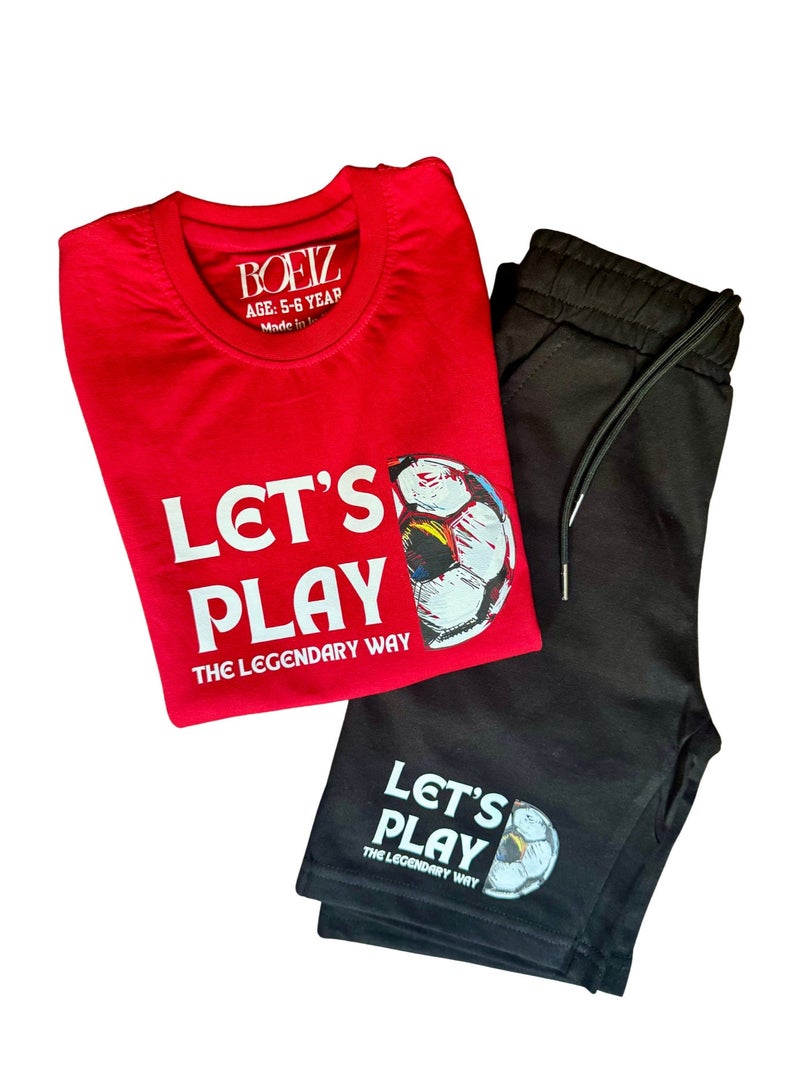 Boeiz Football Print vibrant red T-shirt Number 10 & Shorts Set for 13-14Y - Image 3